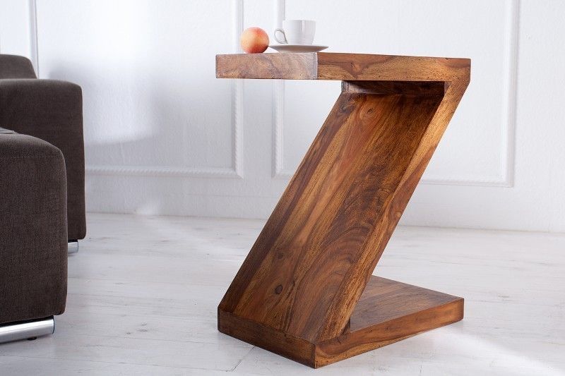 Massief Sheesham Z‑bijzettafel 45 cm – Unieke korrel, natuursteenlook