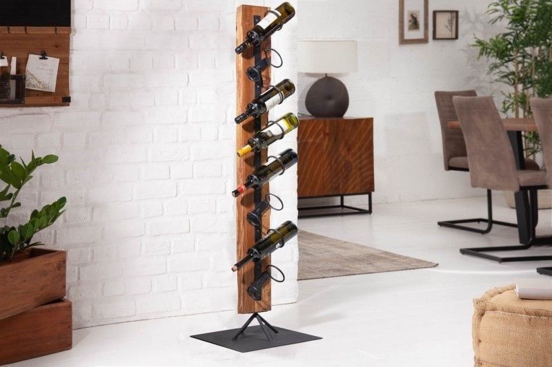 Massief teak wijnrek Barracuda – 140 cm rustieke flessenhouder van Invicta Interior