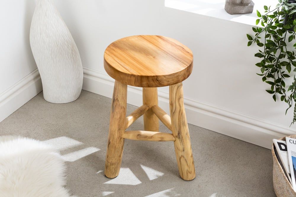 Massief Teakhouten Kruk BALI – Stijlvol Rond Bijzettafeltje & Nachtkastje (45 cm)