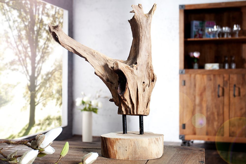 Massief Teakhouten Ornament “Flame” – Natuurlijke Warmte voor Elk Interieur