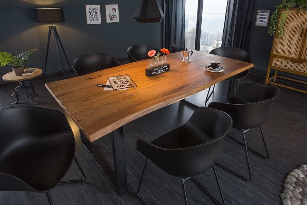 Massieve acacia eettafel Mammut 200 cm – robuuste stijl met zwart metalen onderstel
