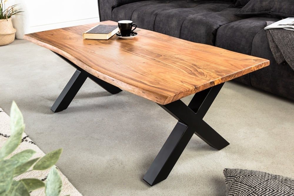 Massieve Acacia Salontafel MAMMUT – Strakke X‑frame, 120 cm, Honingafwerking