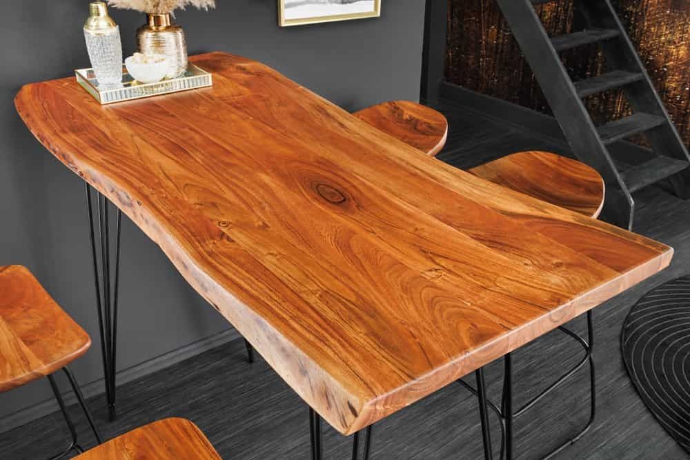 Massieve Acaciabartafel MAMMUT – 140 cm met Zwarte Haarspeldpoten