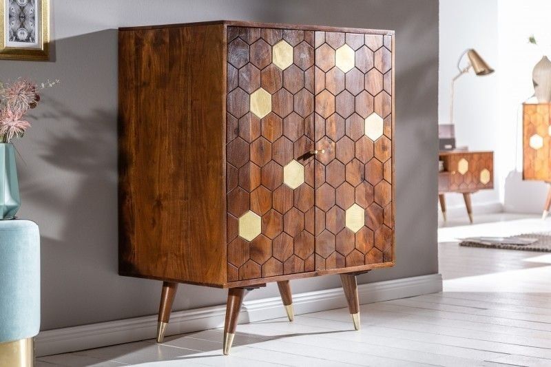 Massieve barkast Mystic Living 75 cm – Retro design in acacia met gouden accenten