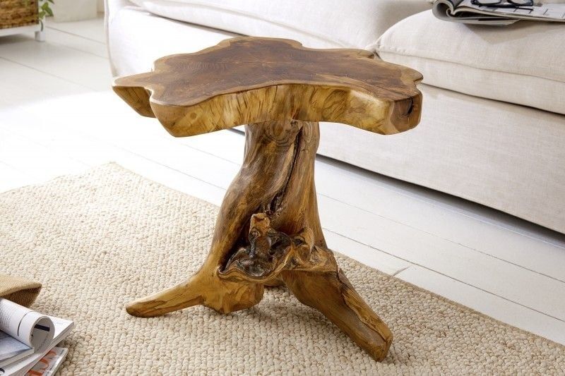 Massieve bijzettafel ROOT – 40 cm teak met karakteristieke jaarringen
