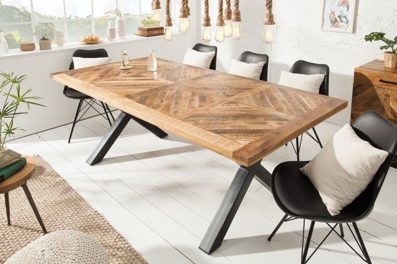 Massieve eettafel Infinity Home 160 cm – Industrieel zwart mangohout met X‑frame