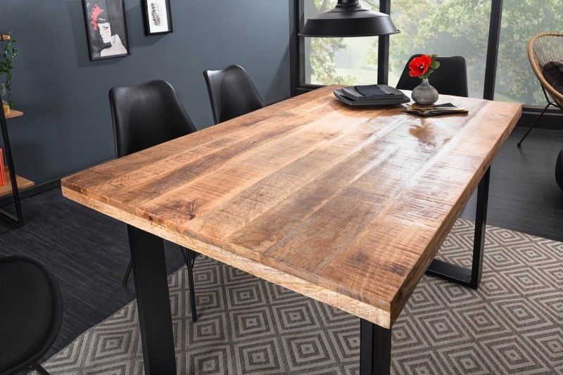 Massieve eettafel Iron Craft 120 cm – Mangohout & Zwart ijzer, industrieel design