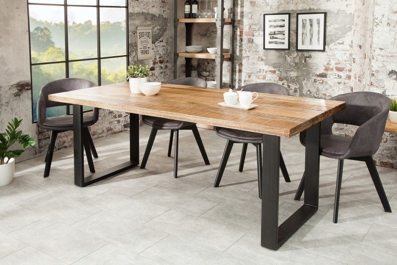 Massieve eettafel IRON CRAFT – 200 cm mangohout met industrieel ijzeren onderstel