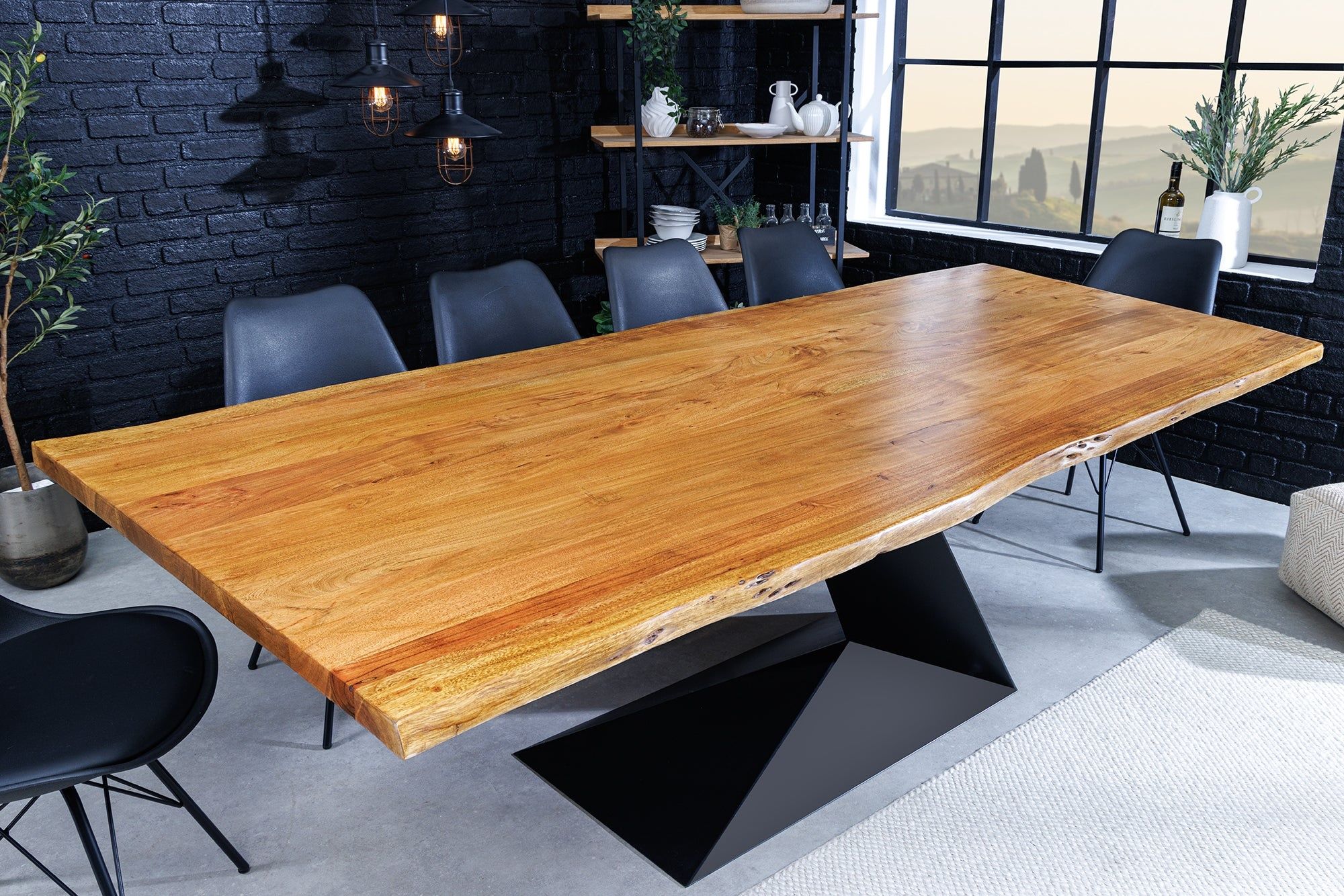 Massieve eettafel Mammut Balance 200 cm – natuurlijk acaciahout met zwarte boomrand