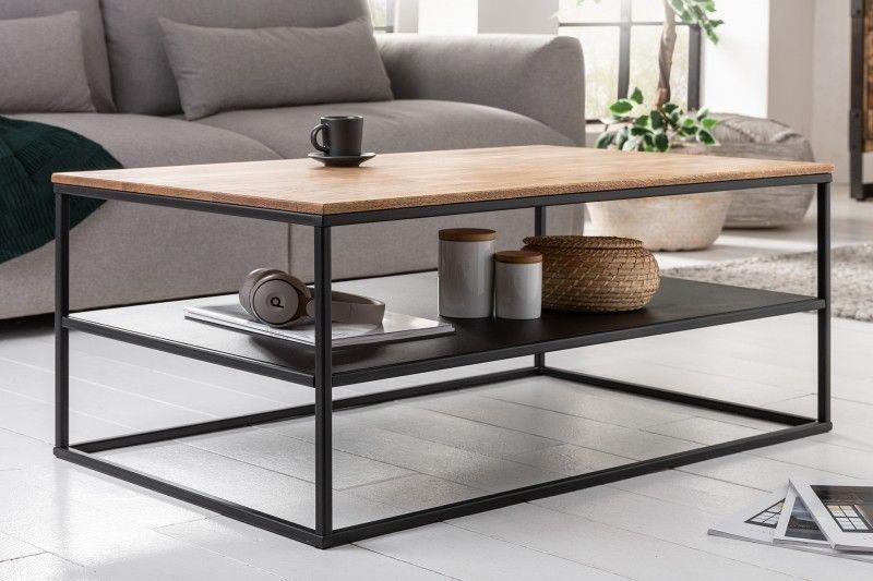Massieve eiken salontafel APPARTEMENT 95 cm – stijlvolle combinatie van hout en zwart metaal