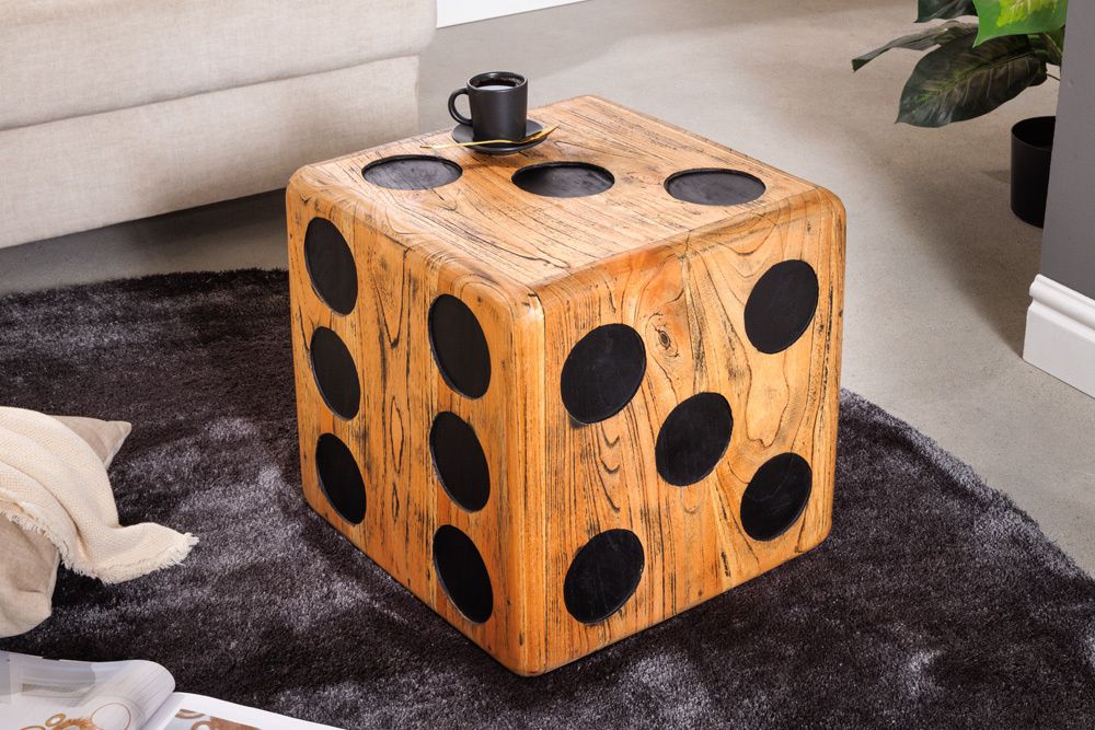 Massieve kubuskruk CUBE – Natuurlijke Mindiholz bijzettafel 41 cm, stapelbaar | Invicta Interior