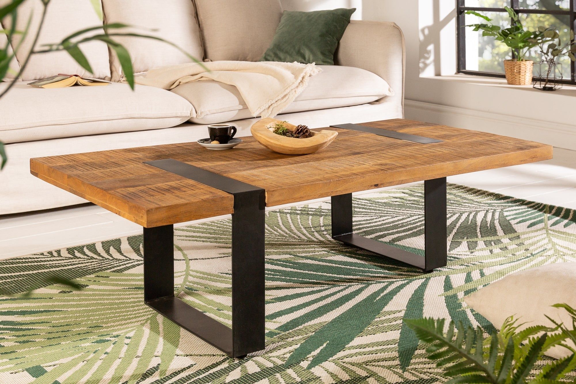 Massieve Salontafel Iron Craft – 100 cm, Natuur Mangohout & Zwart Metalen Frame | Invicta Interior