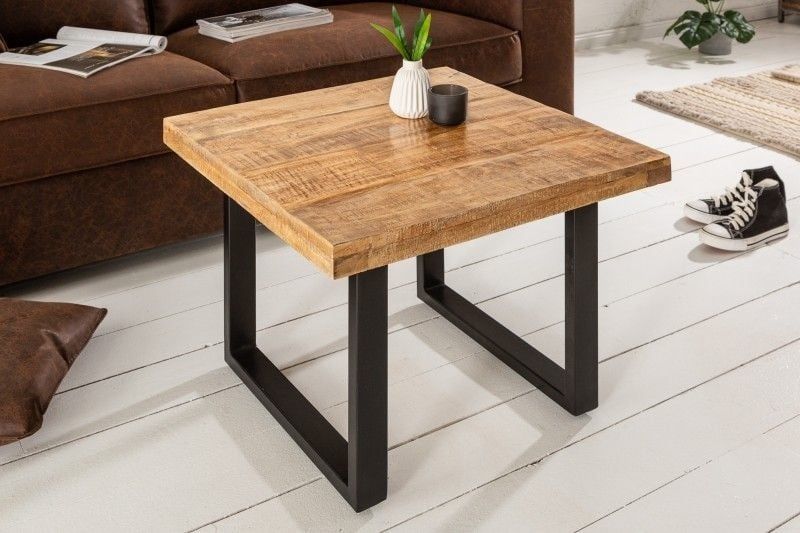 Massieve salontafel IRON CRAFT 60 cm – industriële elegantie in mangohout