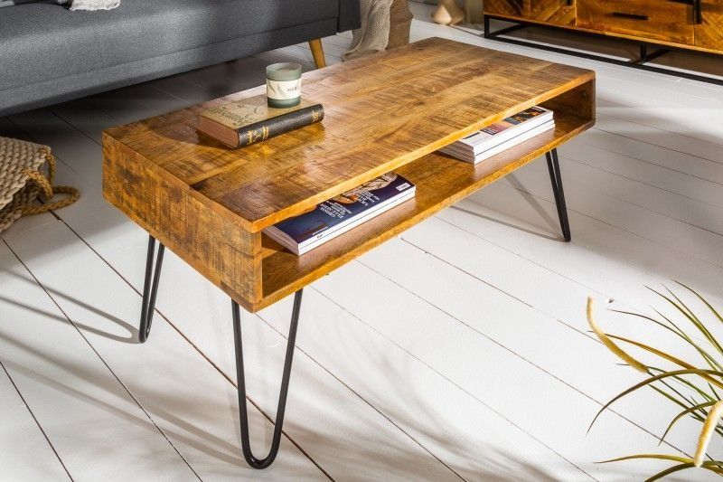 Massieve Scorpion Salontafel 100 cm – Natuurlijke Mangohout met Haarspeldpoten | Invicta Interior