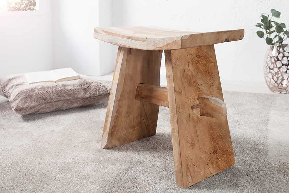Massieve teakhouten kruk ZEN – Compacte bijzettafel van Invicta Interior