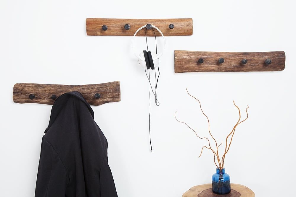 Massieve wandkapstok Hemingway 50 cm – natuurlijke, gerecyclede teakhout