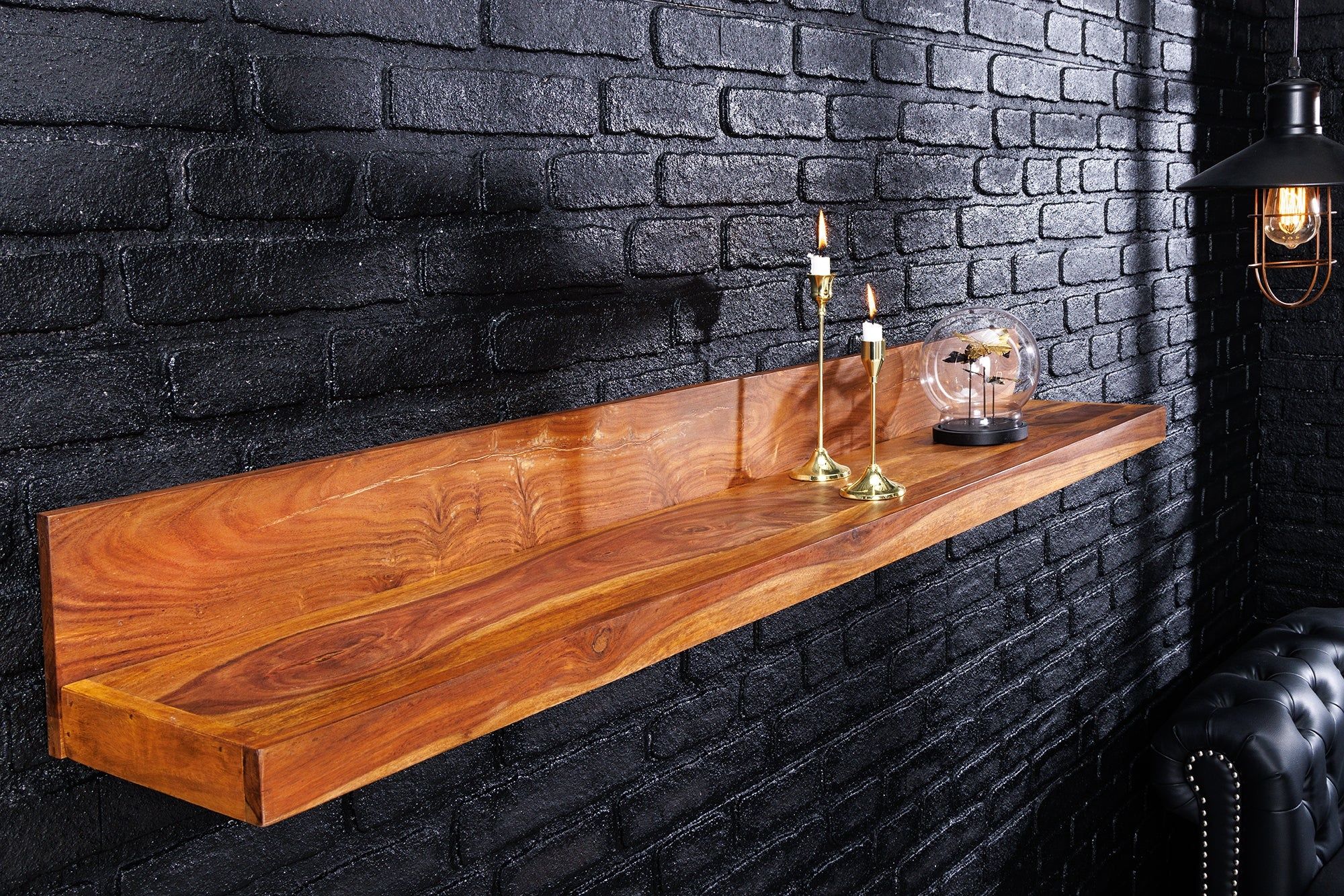 Massieve Wandplank Makassar 110 cm – Bruin Sheeshamhout van Invicta Interior