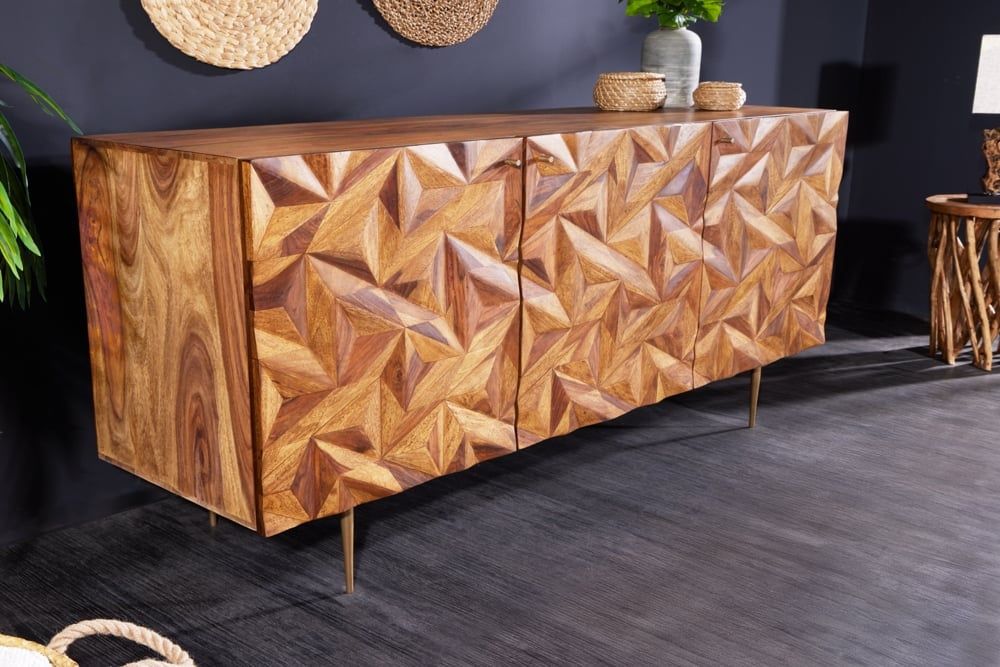 Massives Dressoir Alpine – 145 cm Sheesham met matgouden metaal