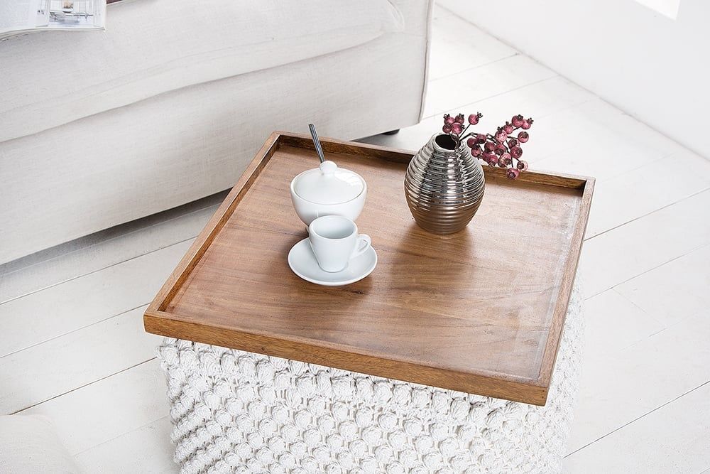 Massives Tablett MAKASSAR 50 cm Sheesham Servierbrett – Handgemaakt met Steenlook