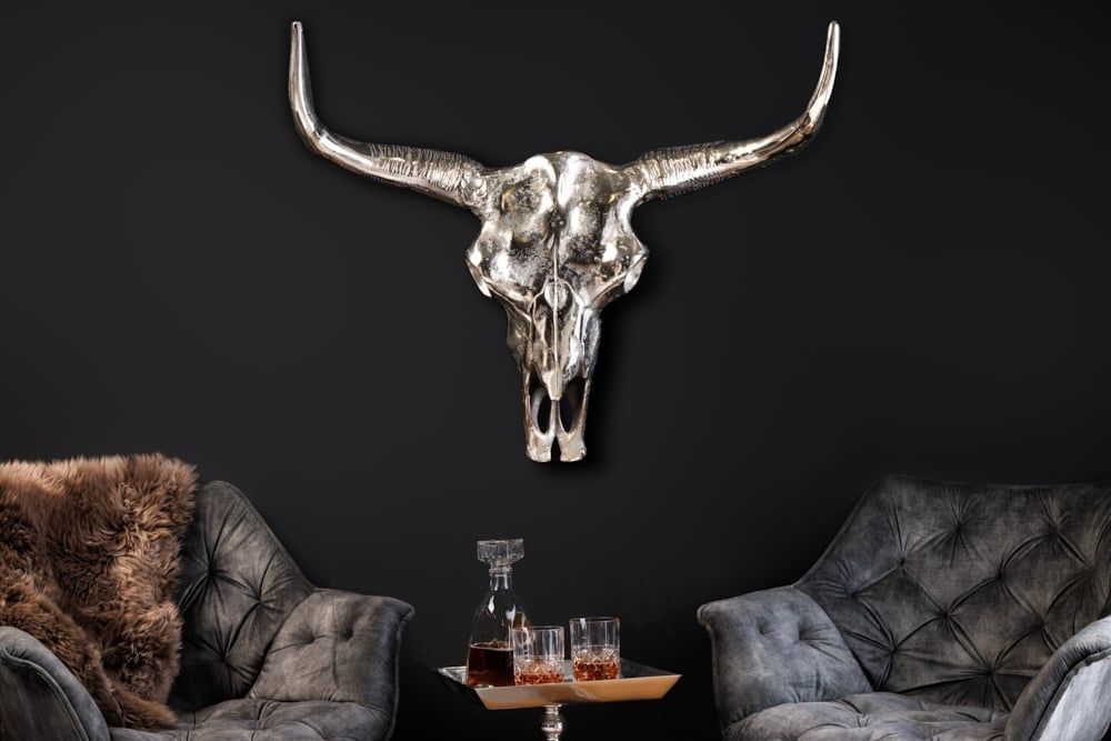 MATADOR Wanddecoratie – 70 cm Zilveren Aluminium Schedel van Invicta Interior