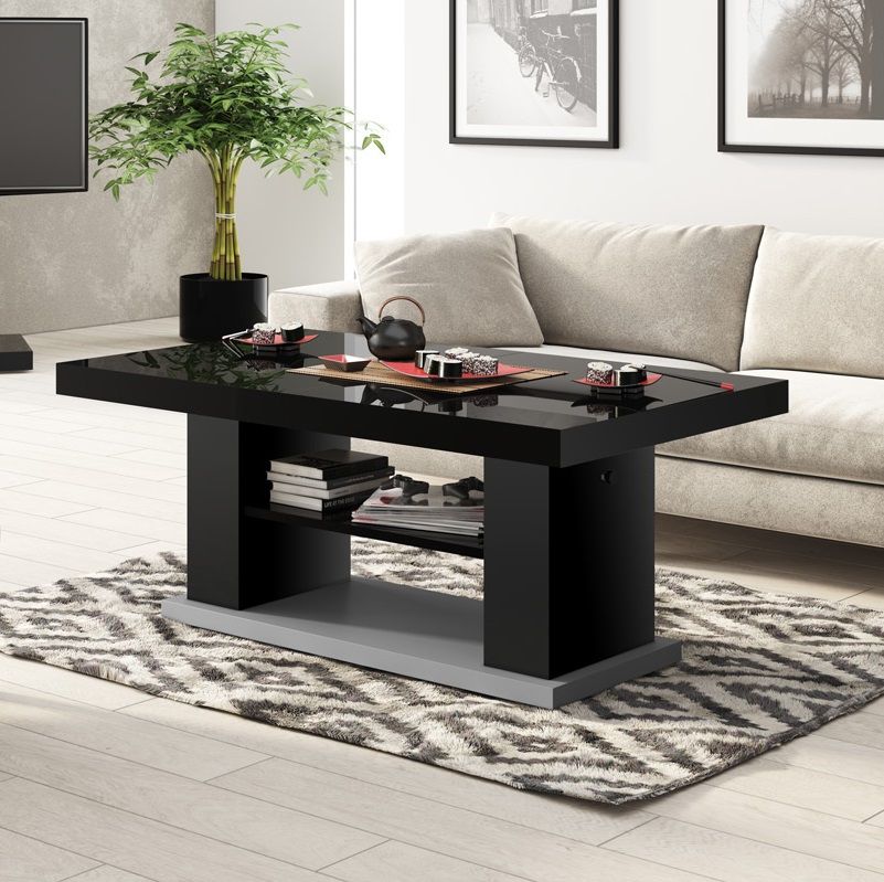 Matera 2‑in‑1 Salontafel – Hoogglans Zwart, 120‑170 cm | Hubertus Meble