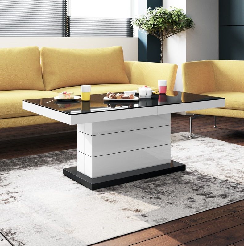 Matera Lux – Uitschuifbare salontafel in hoogglans zwart‑wit, 120‑170 cm