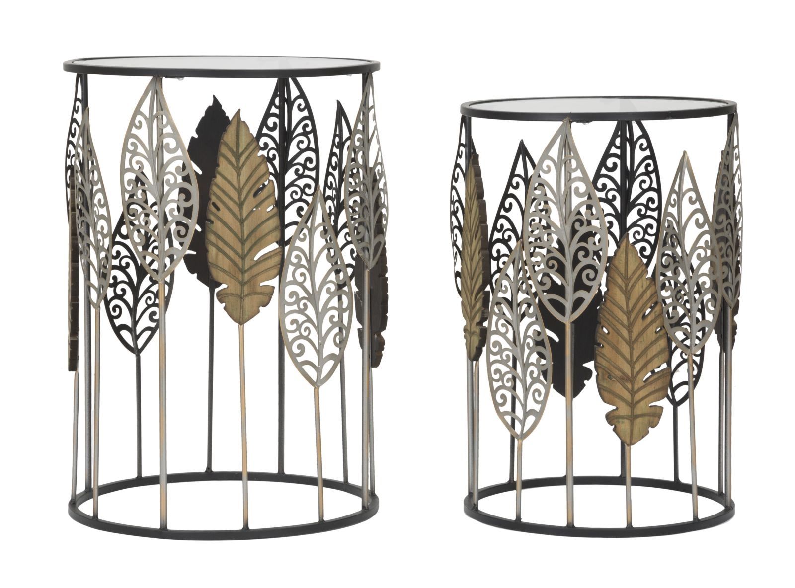 Mauro Ferretti Bijzettafel Set – Elegante Mix van Metaal en Hout (2 stuks, 38 × 55 cm & 33 × 50 cm)