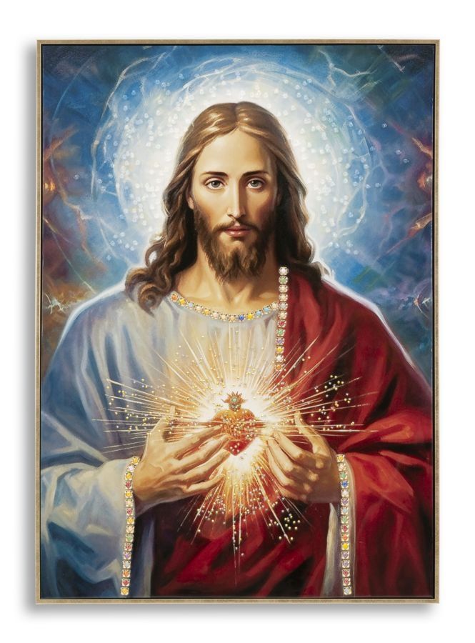 Mauro Ferretti: Geschilderde Doekkunst “Jezus” met Elegante Frame – 72 × 104 cm