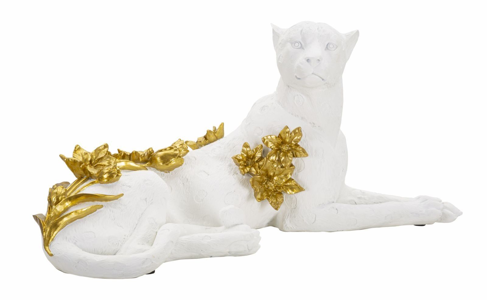 Mauro Ferretti Luipaard Beeld in Wit en Goud – 53 × 21,5 × 24 cm