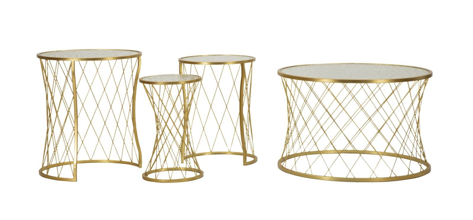 Mauro Ferretti Noah Gouden Salontafel Set – 4 Stuks, Cirkel Ø 70 cm
