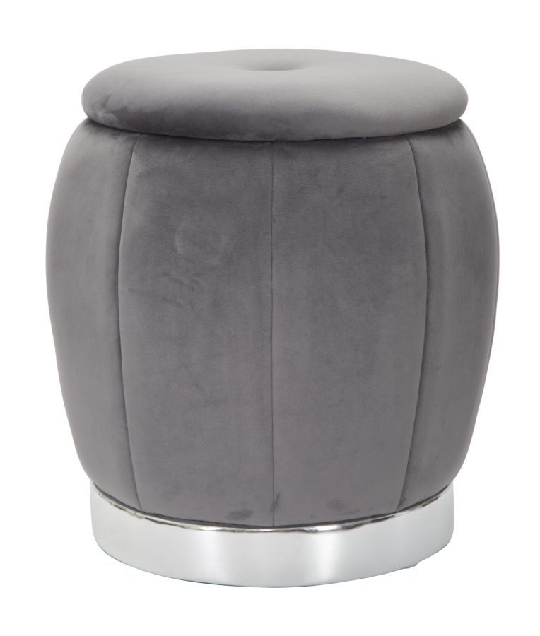 Mauro Ferretti Parijs Grigio/Zilver Opbergpoef Ø 43 cm – Stijlvolle Multifunctionele Bladerdeeg