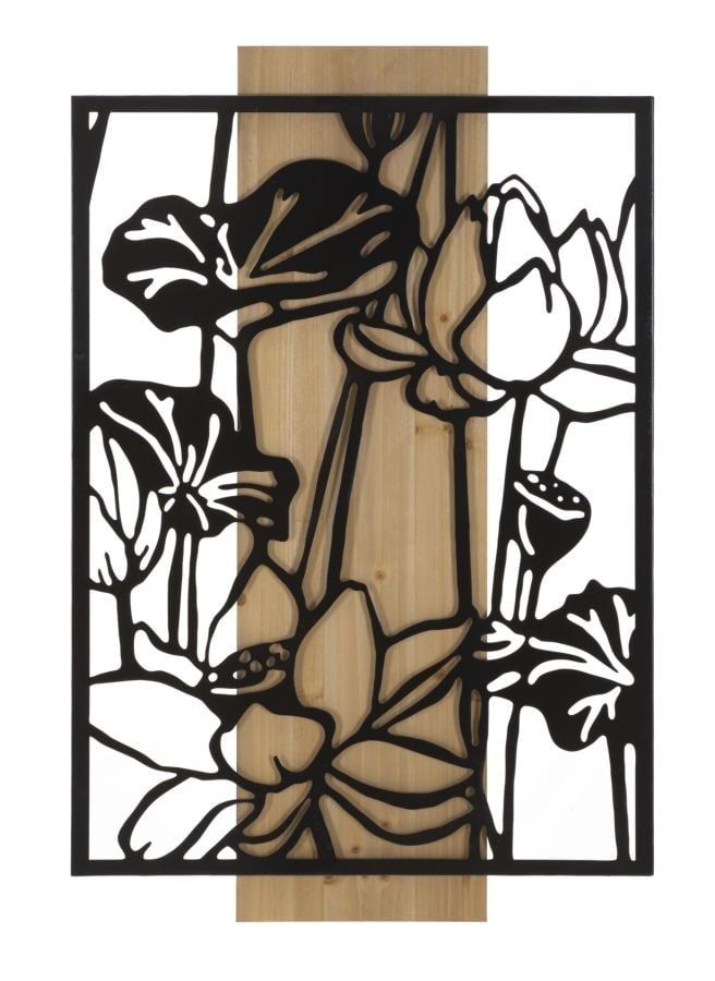 Mauro Ferretti Wandpaneel Lotus – Handgemaakt ijzer‑hout kunstwerk (60 × 2 × 90 cm)
