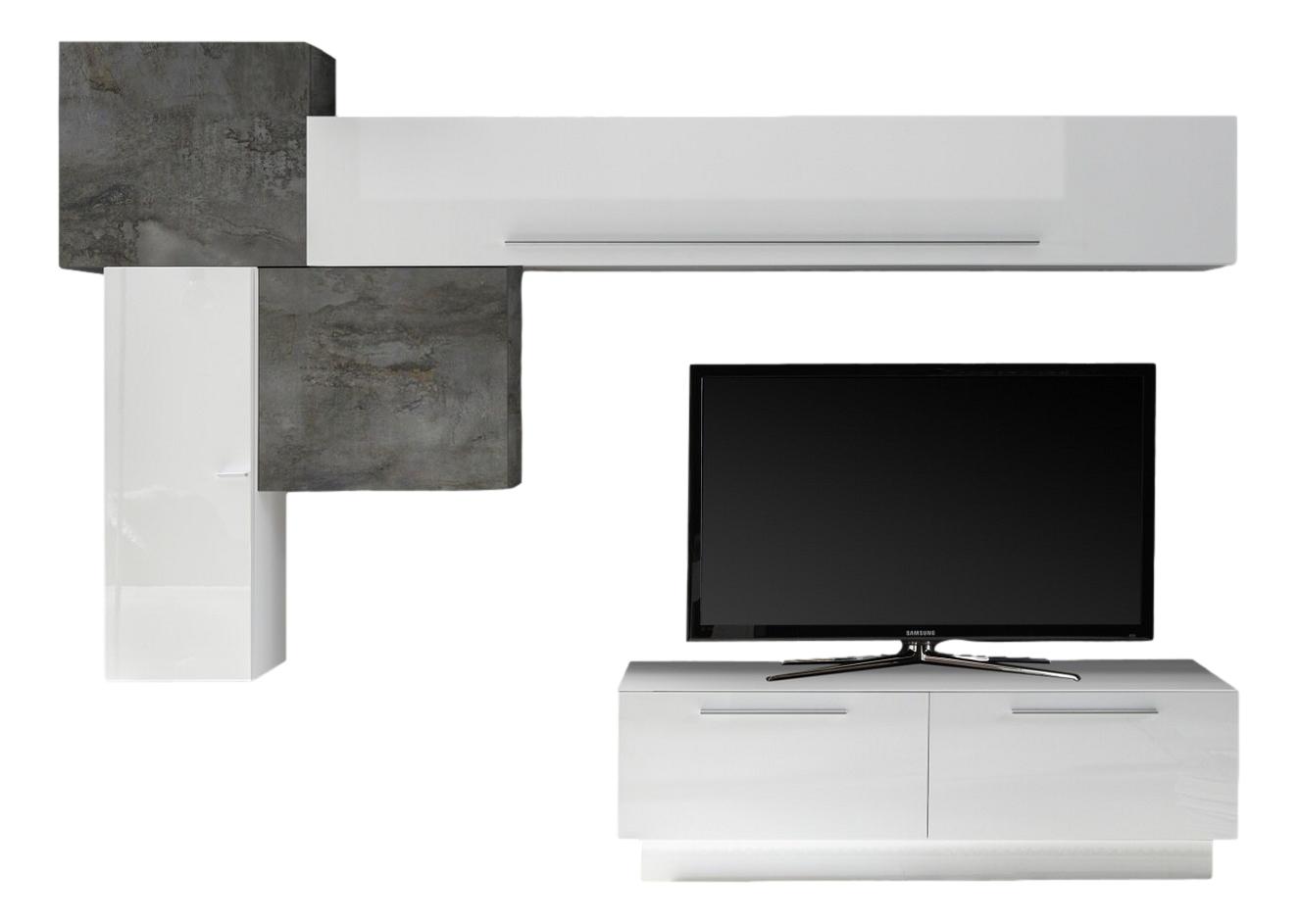 Maya TV‑wandmeubel set – Hoogglans wit met oxid accent