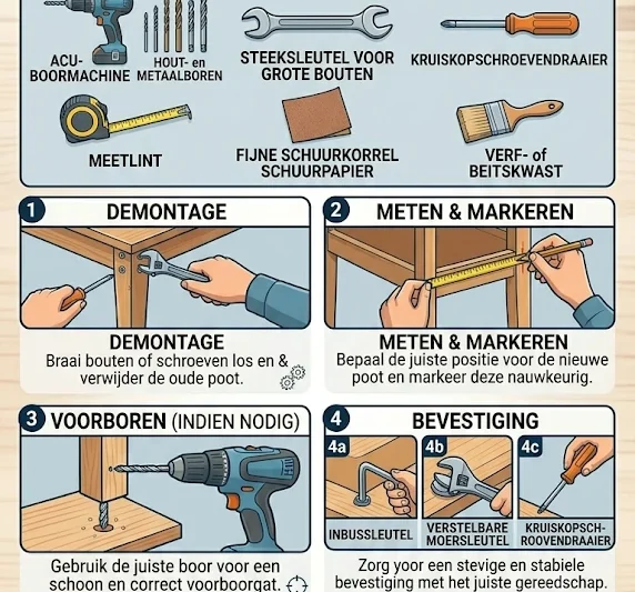 Verstevig je meubels: hoe je poten vervangen eenvoudig maakt