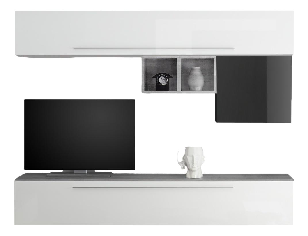 Miami TV‑wandmeubel set – modern, hoogglans wit en betongrijs
