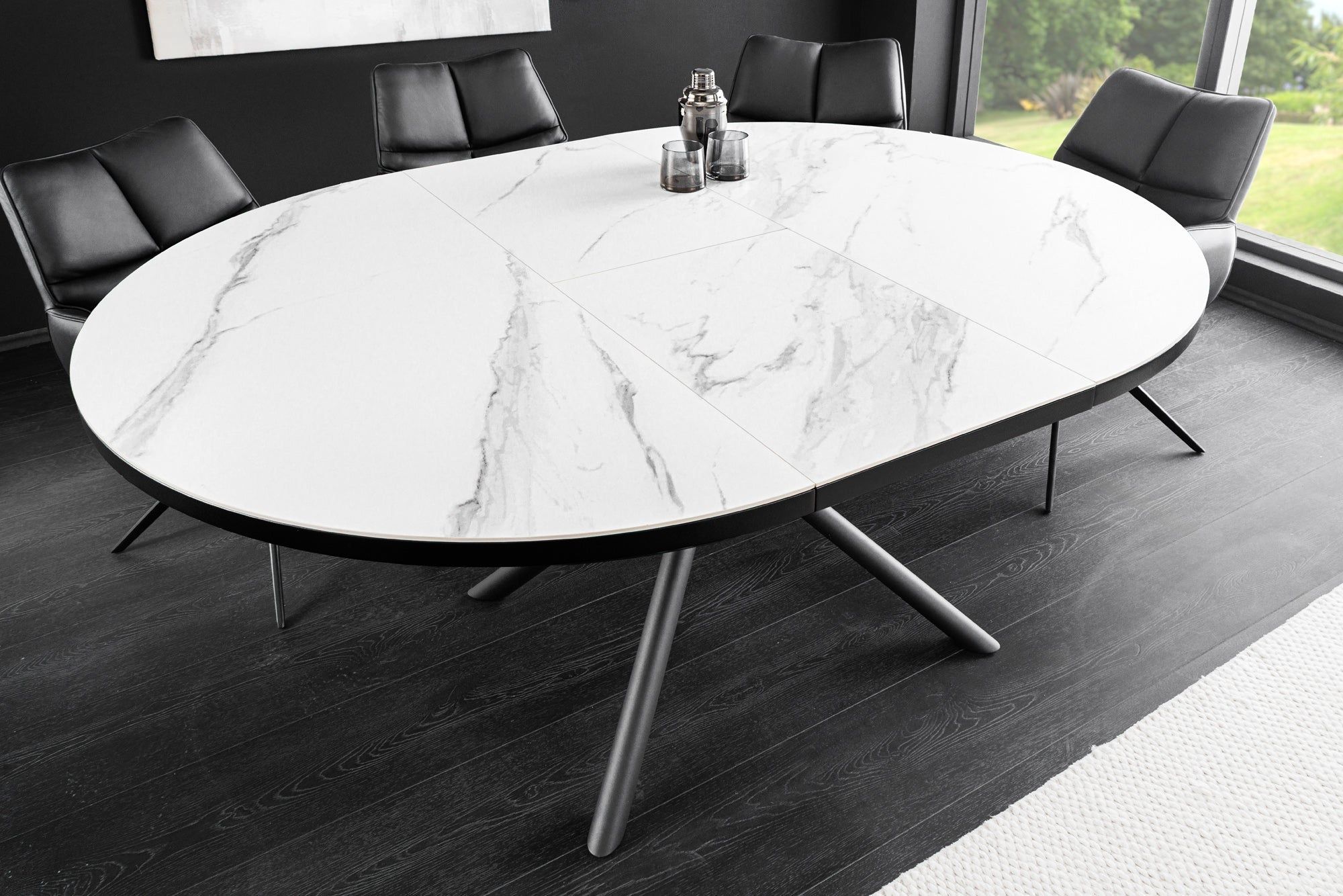 MIKADO uitschuifbare eettafel 120‑160 cm – wit keramiek met zwart steronderstel | Invicta Interior