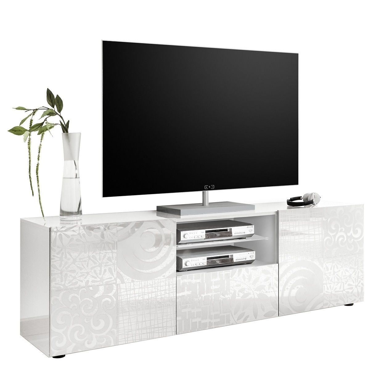 Miro tv‑meubel 181 cm – Hoogglans wit voor een strakke woonkamer