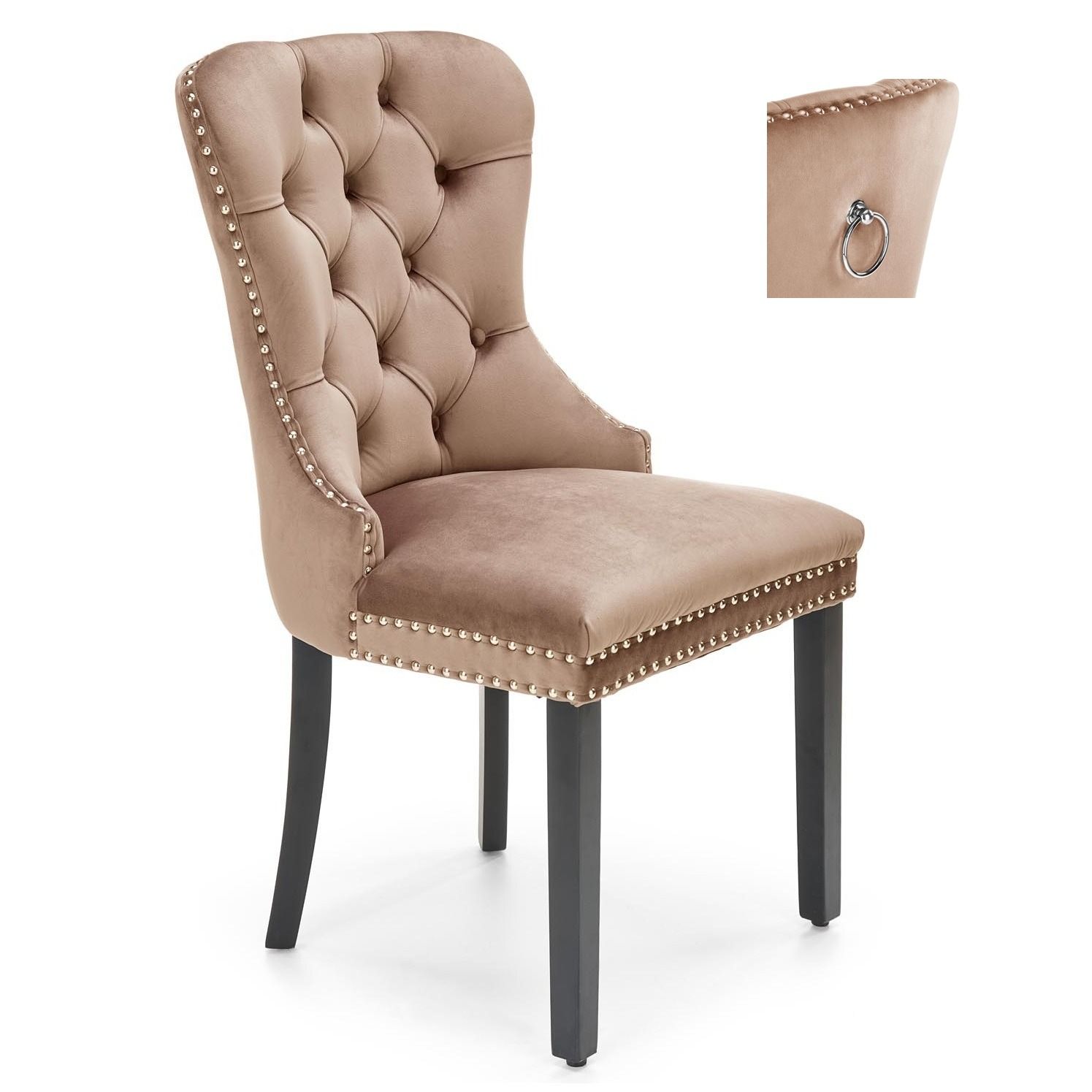 Miya eetkamerstoel – tijdloze velvet glamour in beige en zwart