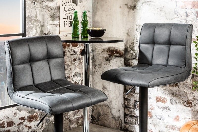 MODENA Verstelbare Barkruk – Vintage Grijs met Voetsteun | Invicta Interior