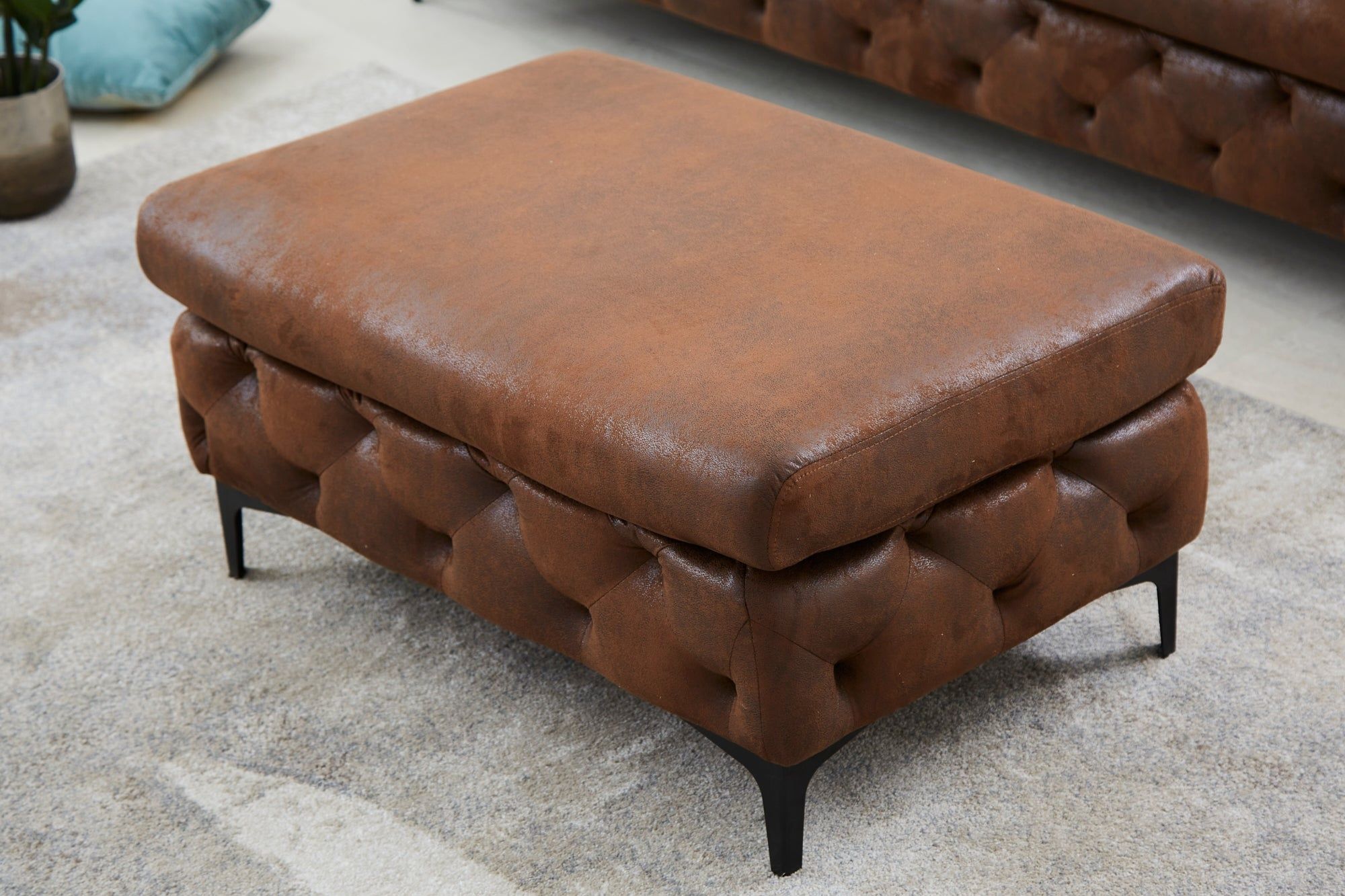 Modern Barok Chesterfield Ottoman in Antiekbruin – 90 cm Stijlvol Comfort