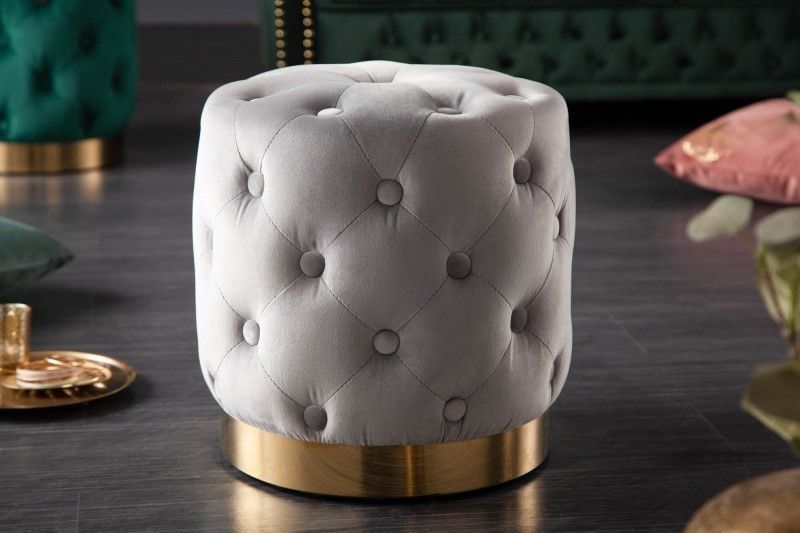 Modern Barok kruk 37 cm – Edel grijs fluweel met goud accenten