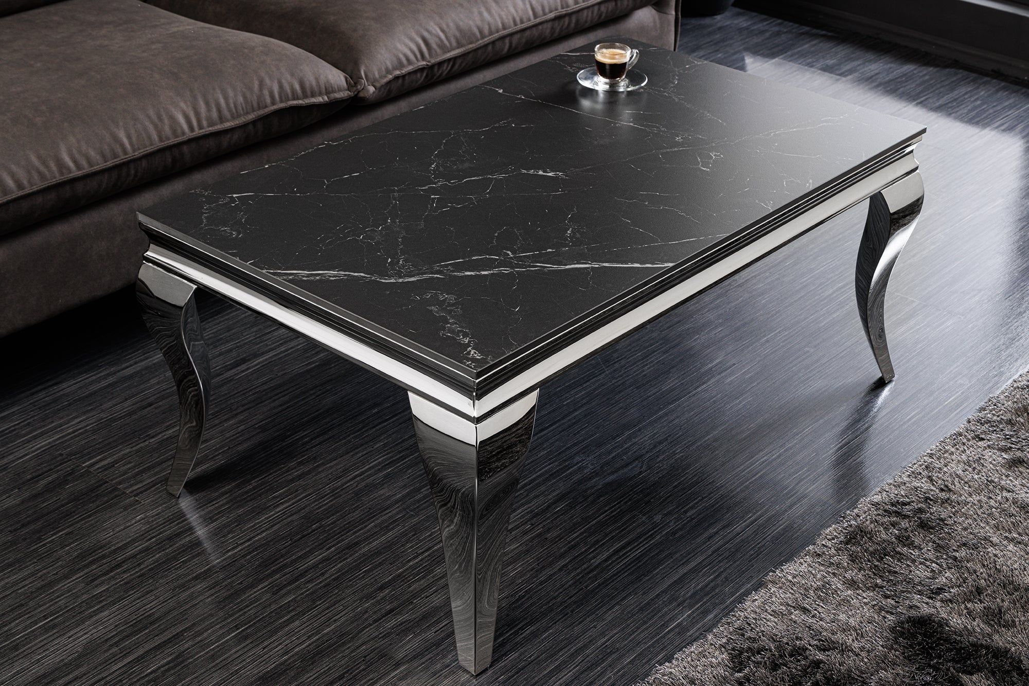 MODERN BAROK Salontafel 100 cm – Zwart, Antraciet & Chroom, keramisch marmer – Invicta Interior