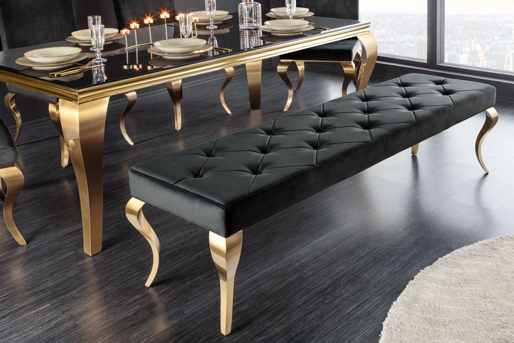 Modern Barok Zwarte Fluwelen Bank 175 cm – Luxe en Stijl van Invicta Interior