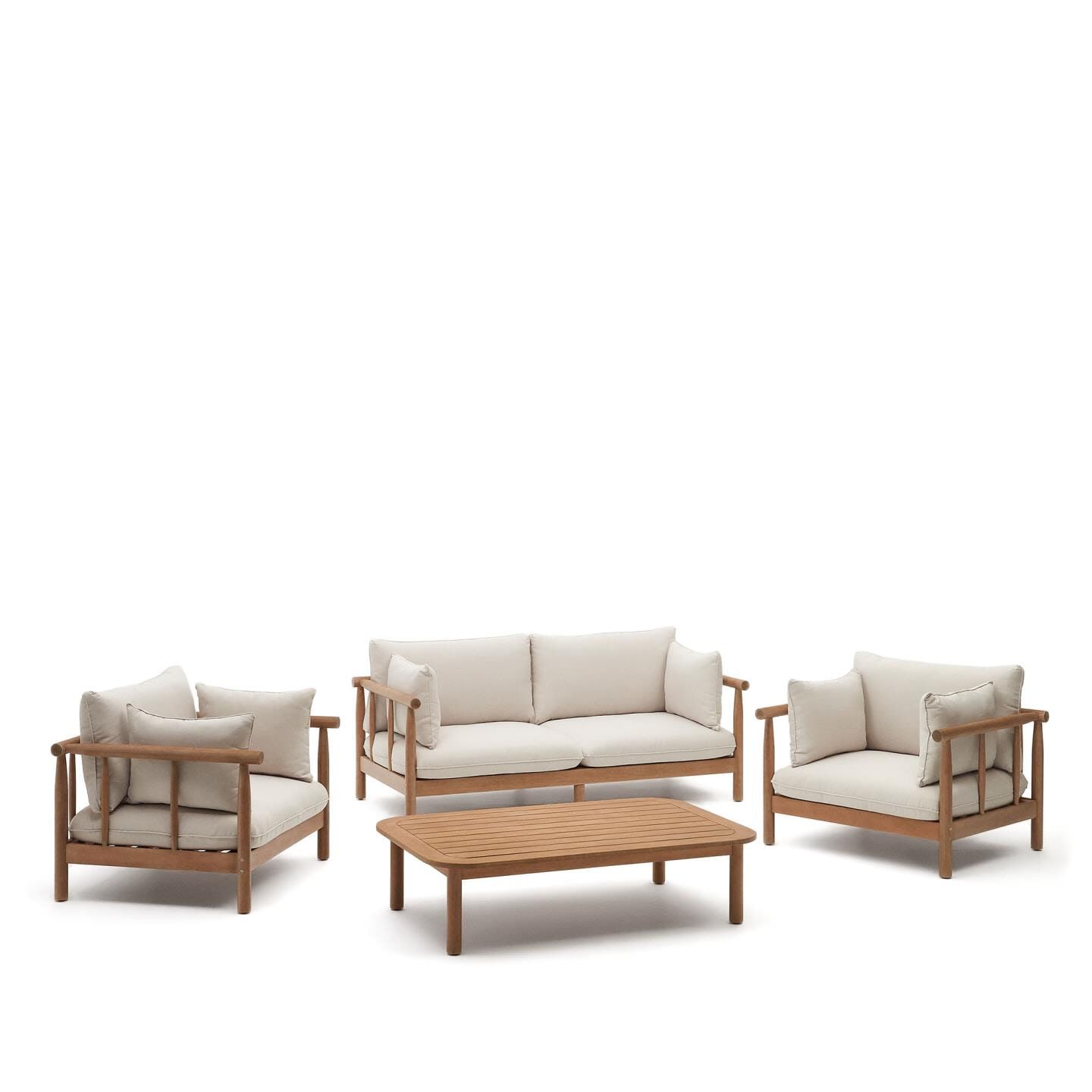 Modern buitencomfort: Kave Home Sacova Loungeset in eucalyptushout – Beige