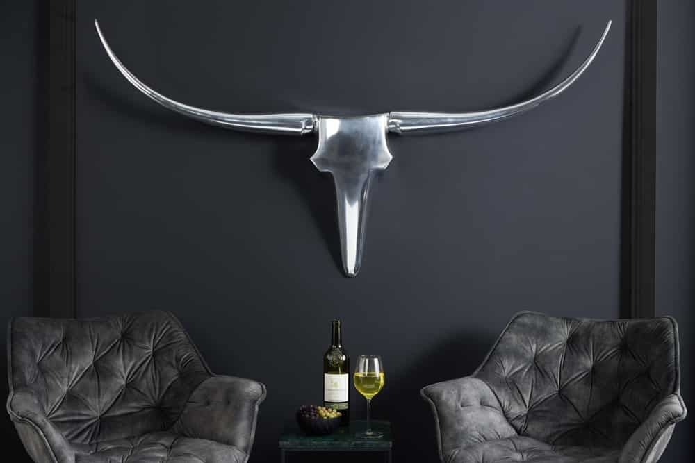 Modern Design Wanddecoratie BULL XL – Stierenkop 120 cm in Zilver Aluminium