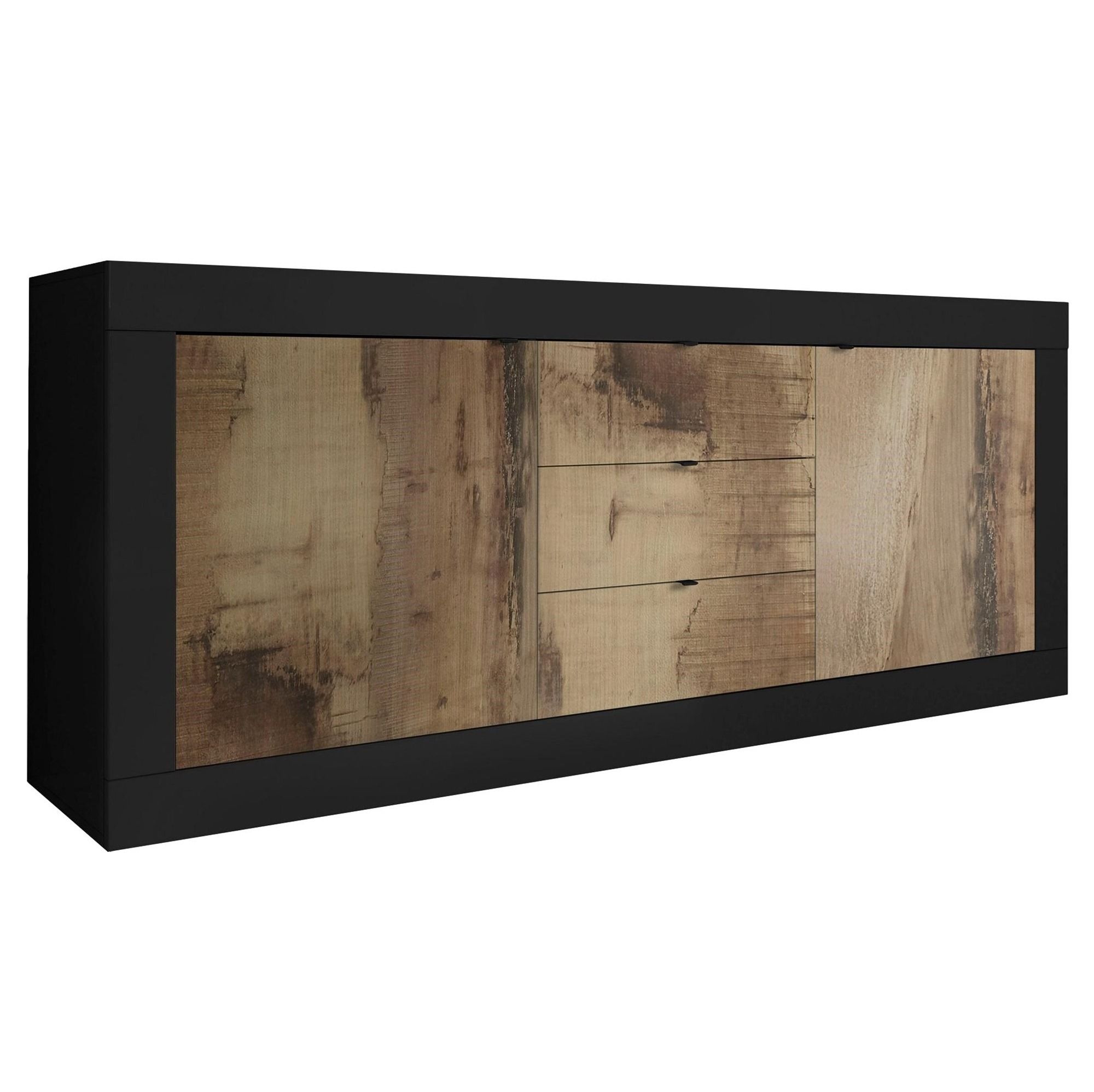Modern dressoir 210 cm – strak zwart met warme eikenaccenten