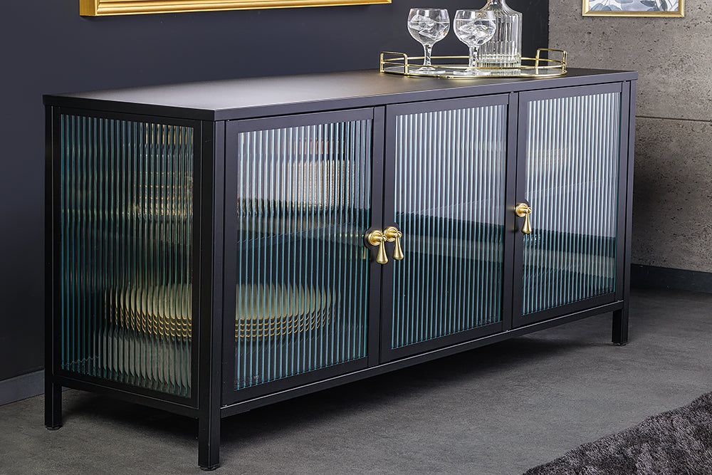 Modern dressoir Amsterdam – Zwart‑goud vitrinekast 105 cm van Invicta Interior