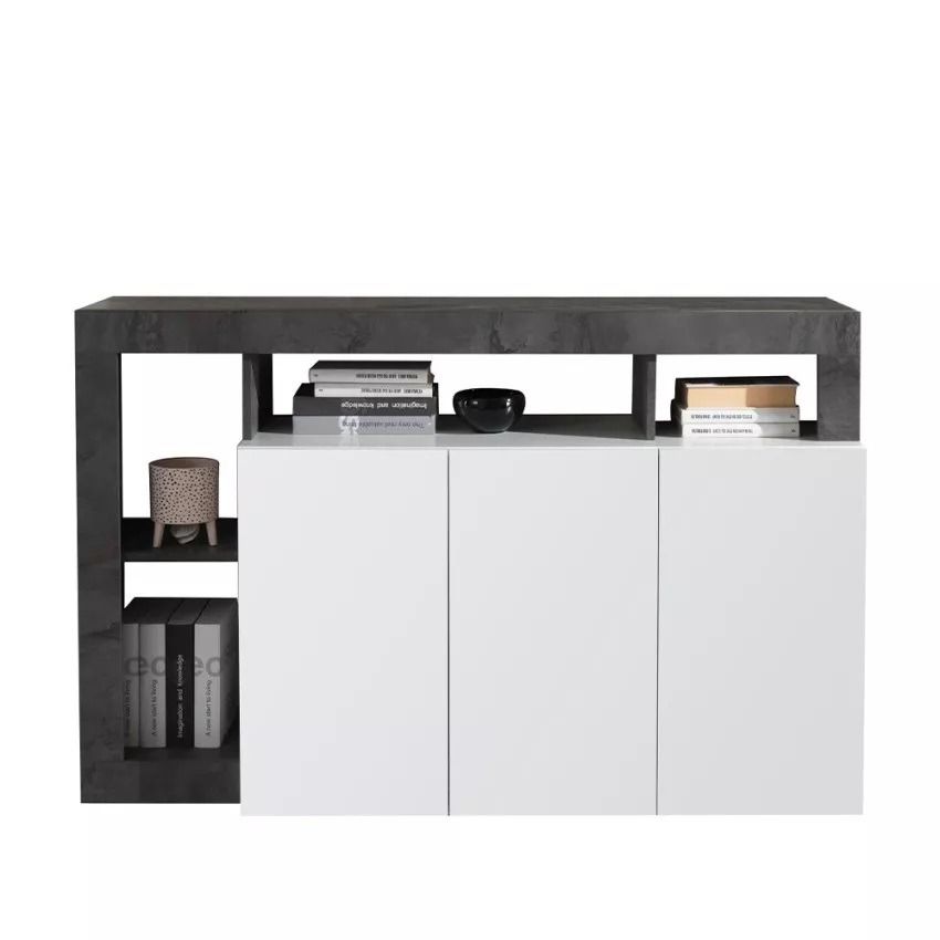Modern Dressoir Hamburg 146 cm – Hoogglans wit met oxid details