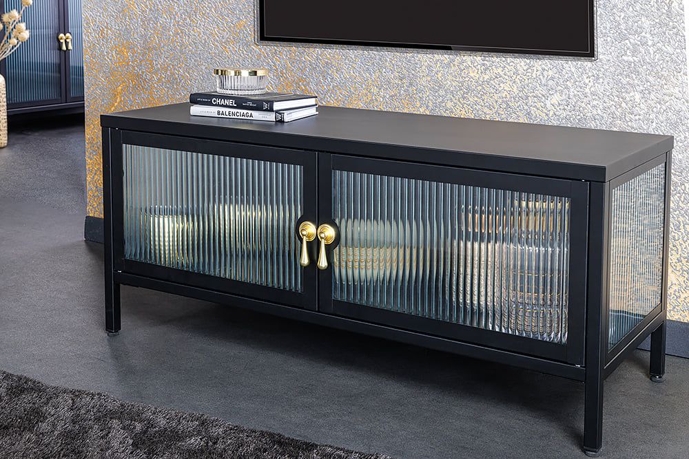 Modern TV Lowboard AMSTERDAM 90 cm – Zwart‑Goud vitrinekast van Invicta Interior