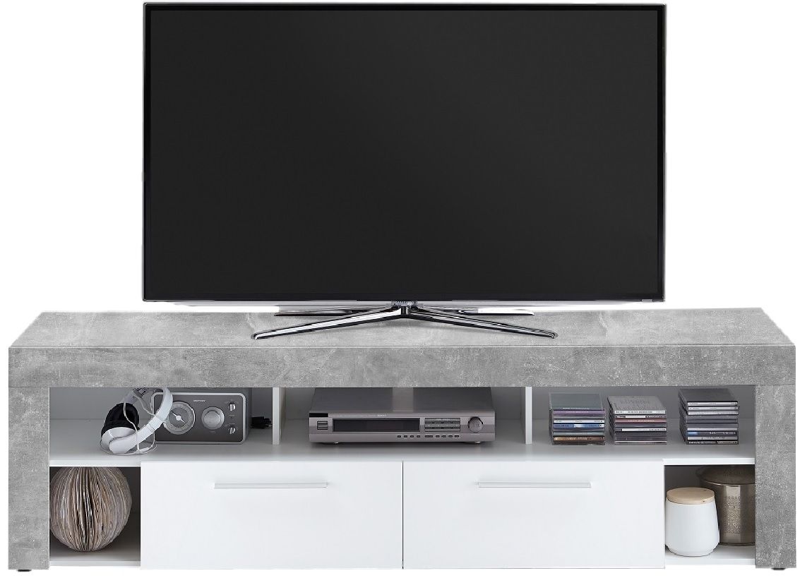 Modern TV‑meubel Raymond – 180 cm in strak grijs‑beton & wit